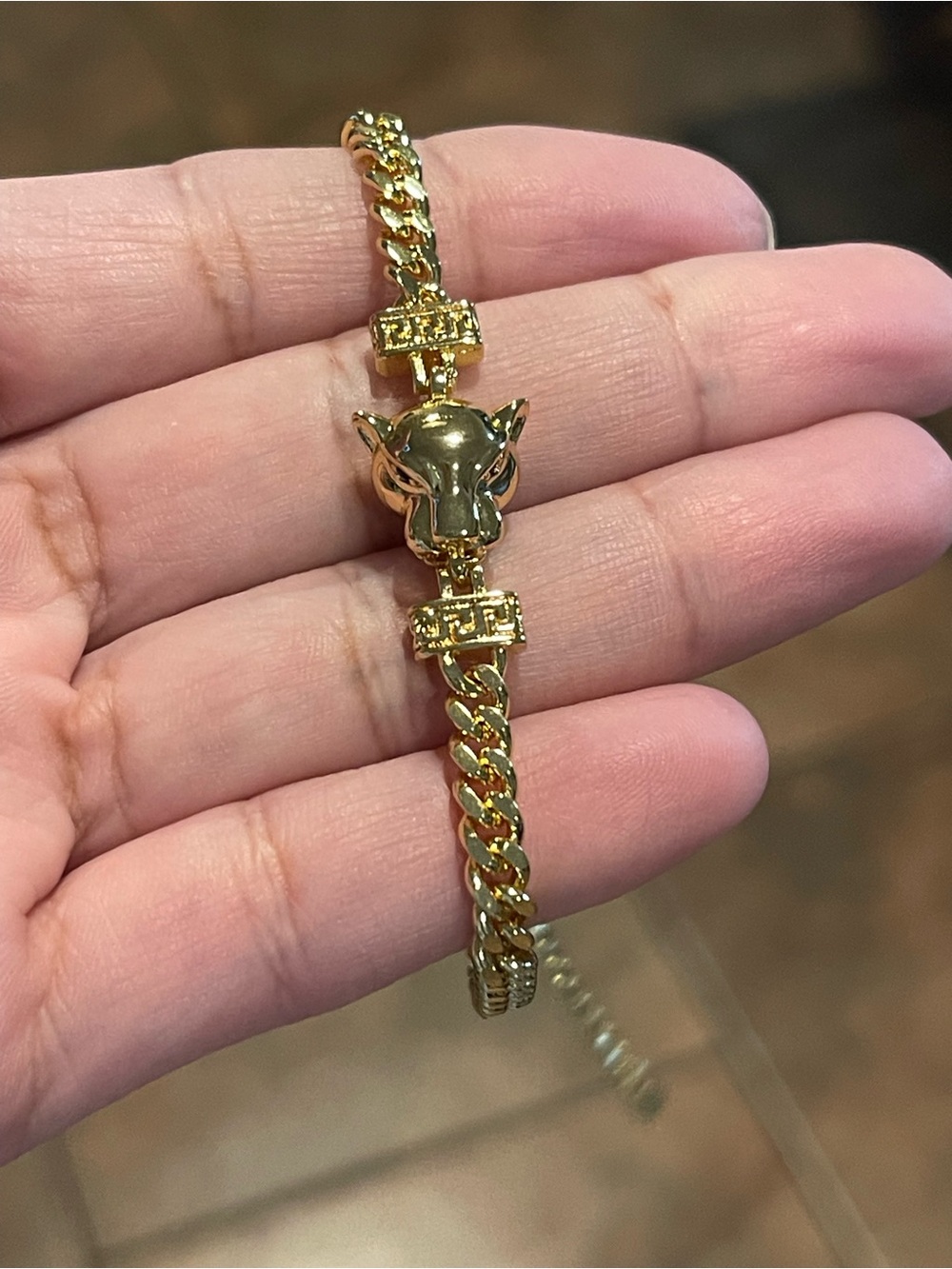 Gold Panther Head Chain Bracelet